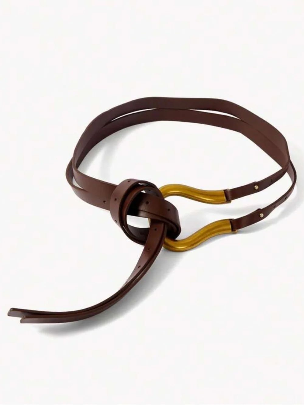 Shoe-horse Brown Vegan Leather Belt with Gold Sculptural Buckle